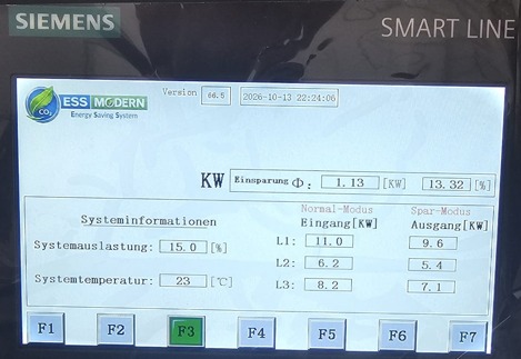 Siemens display showing measured savings