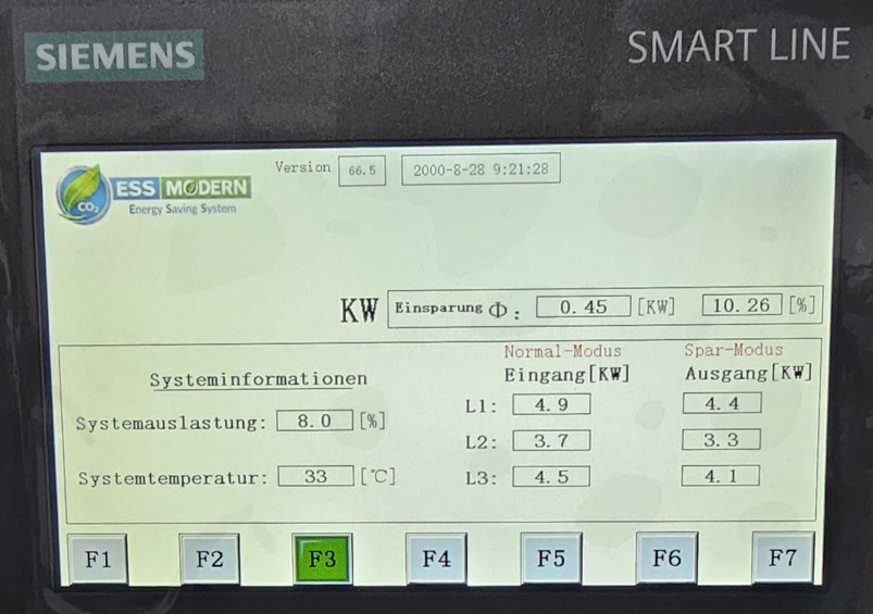 Siemens display showing measured savings