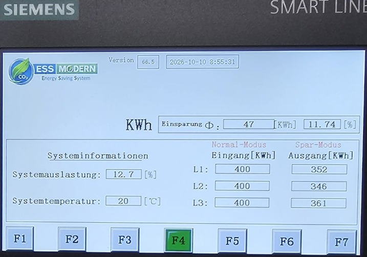 Siemens display showing measured savings